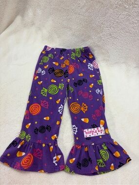 Ruffle Girl Purple Candy-Print Girls Ruffle Hem Pants